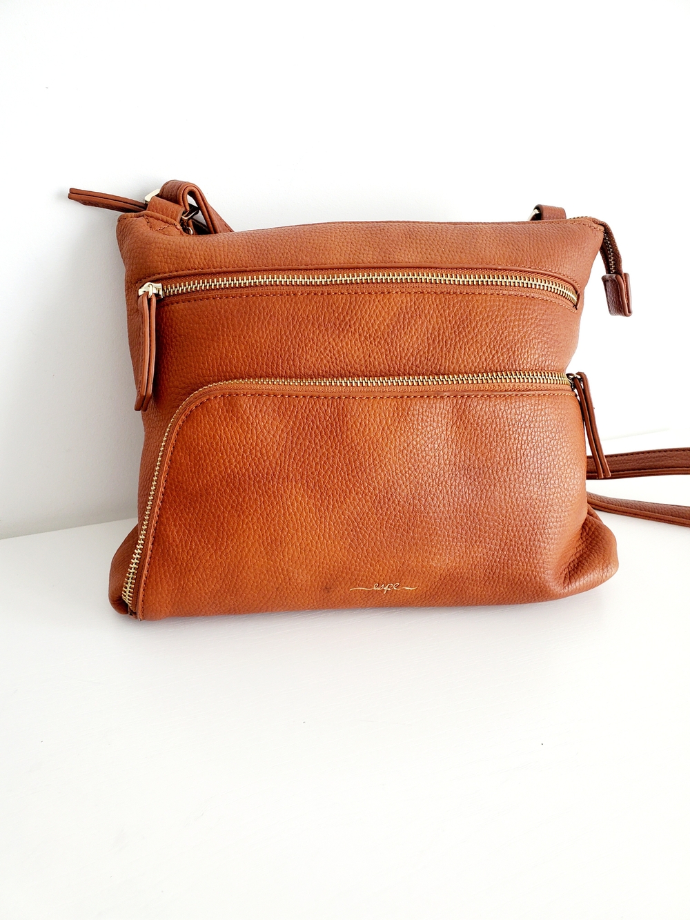 Classic Cognac Brown Vegan Leather Crossbody Bag